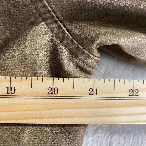 LOCK & LOVE Hooded Aviator Waxed Jacket Women XL Tan Faux Leather Bikercore NEW - Picture 10 of 12